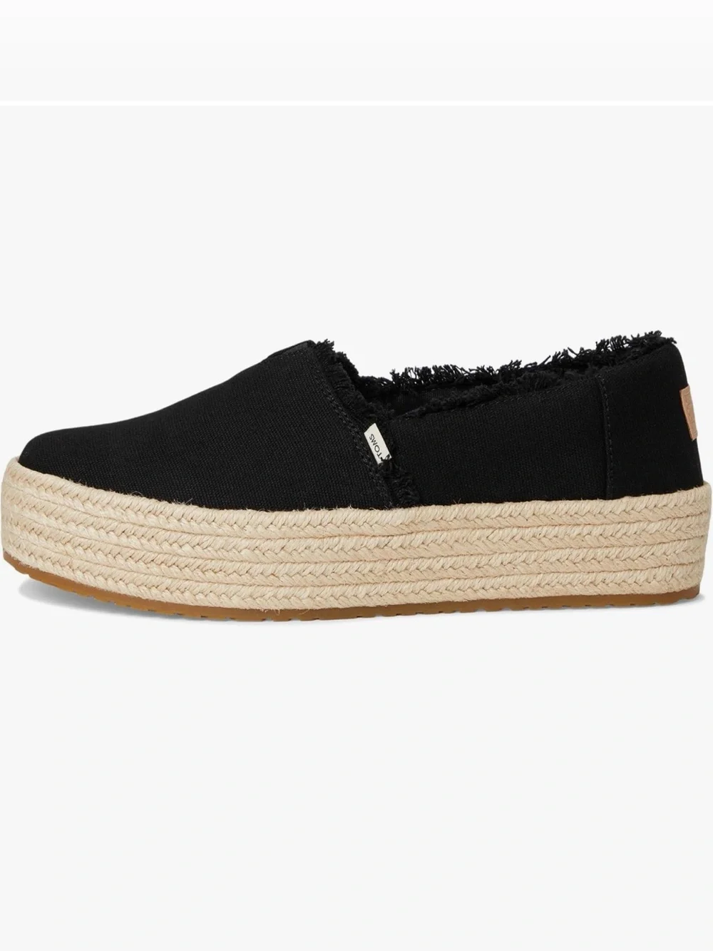 Toms Valencia Black Frayed Canvas Espadrille Platform Slip-On